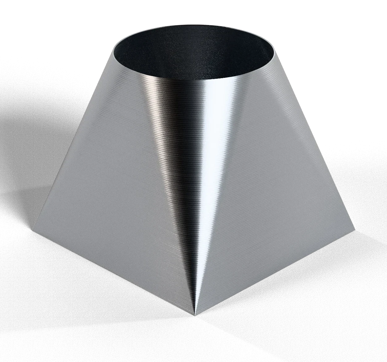 Transição quadrado para redondo em aço inox escovado, renderizada pelo ZM UNFOLD